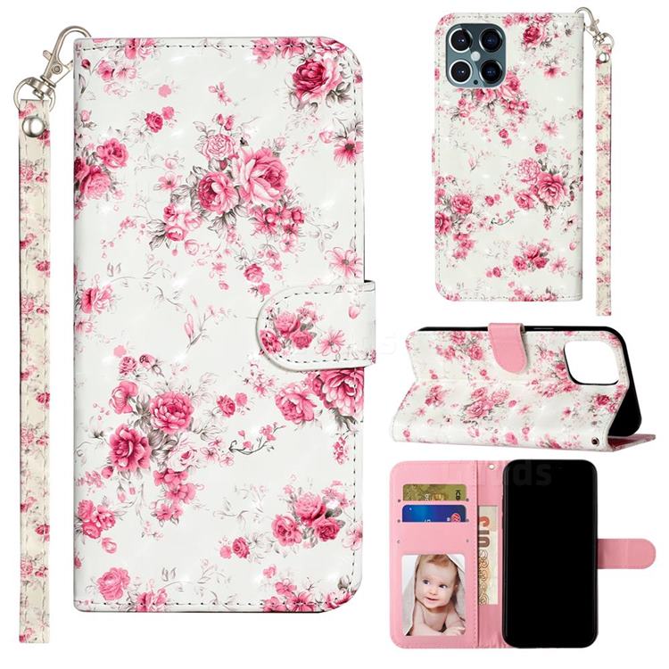 Rambler Rose Flower 3D Leather Phone Holster Wallet Case for iPhone 12 Pro Max (6.7 inch)