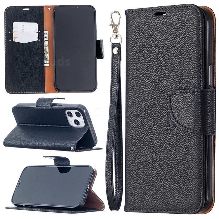 Classic Luxury Litchi Leather Phone Wallet Case for iPhone 12 Pro Max (6.7 inch) - Black