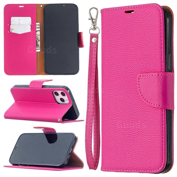 Classic Luxury Litchi Leather Phone Wallet Case for iPhone 12 Pro Max (6.7 inch) - Rose
