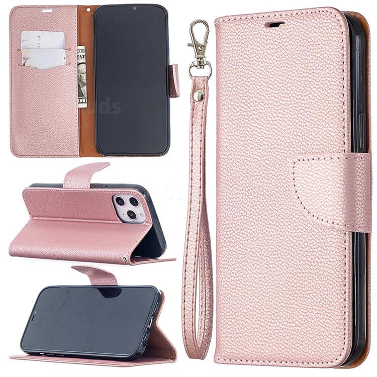 Classic Luxury Litchi Leather Phone Wallet Case for iPhone 12 Pro Max (6.7 inch) - Golden