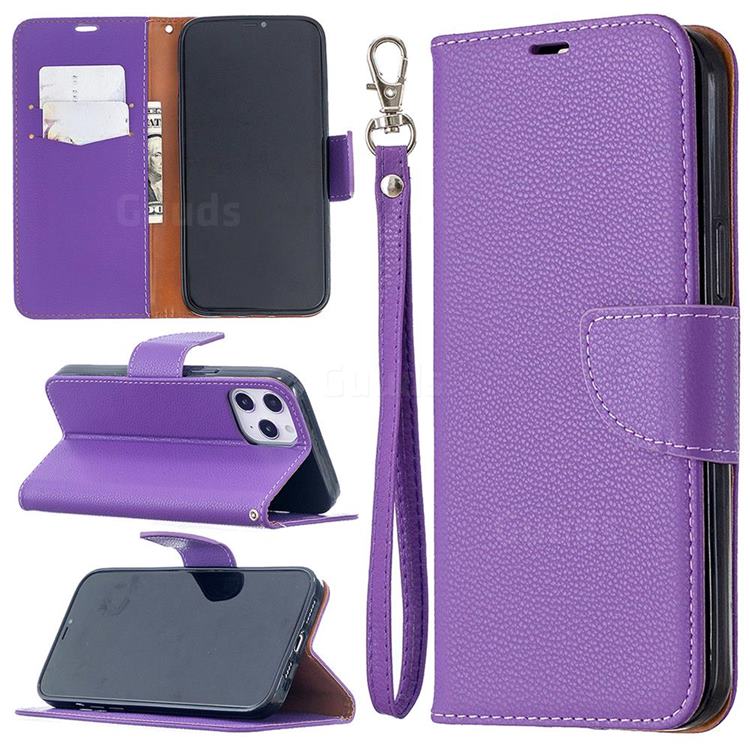 Classic Luxury Litchi Leather Phone Wallet Case for iPhone 12 Pro Max (6.7 inch) - Purple