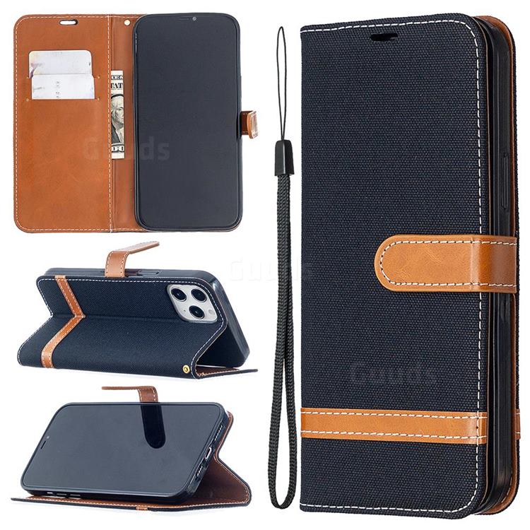 Jeans Cowboy Denim Leather Wallet Case for iPhone 12 Pro Max (6.7 inch) - Black