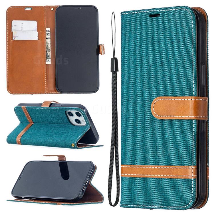 Jeans Cowboy Denim Leather Wallet Case for iPhone 12 Pro Max (6.7 inch) - Green