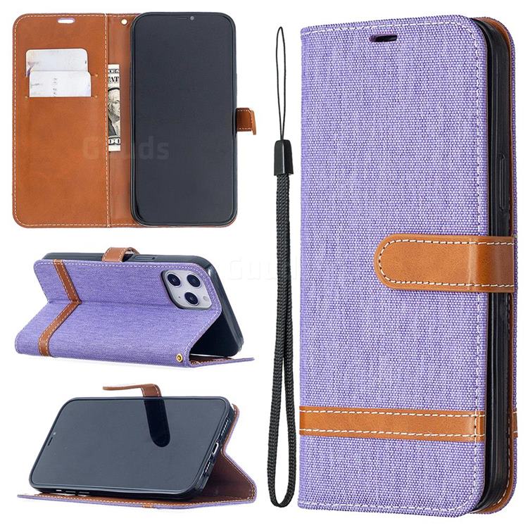 Jeans Cowboy Denim Leather Wallet Case for iPhone 12 Pro Max (6.7 inch) - Purple