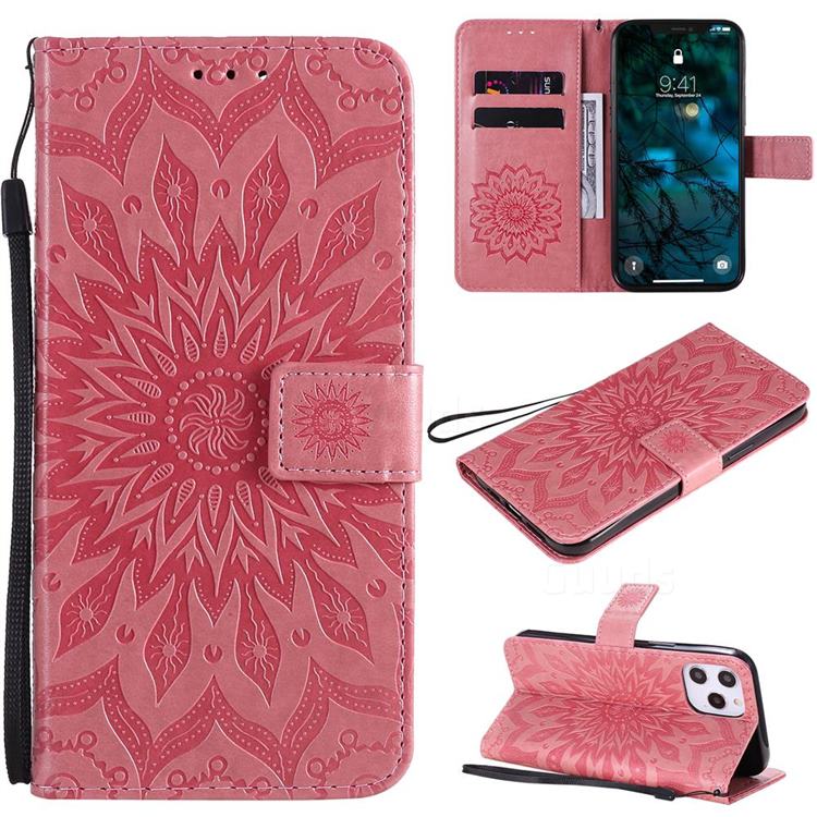 Embossing Sunflower Leather Wallet Case for iPhone 12 Pro Max (6.7 inch) - Pink