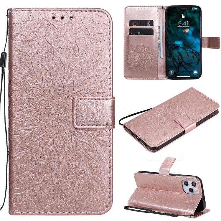 Embossing Sunflower Leather Wallet Case for iPhone 12 Pro Max (6.7 inch) - Rose Gold