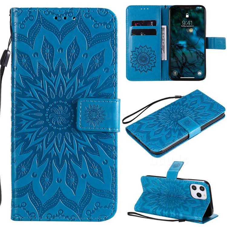 Embossing Sunflower Leather Wallet Case for iPhone 12 Pro Max (6.7 inch) - Blue