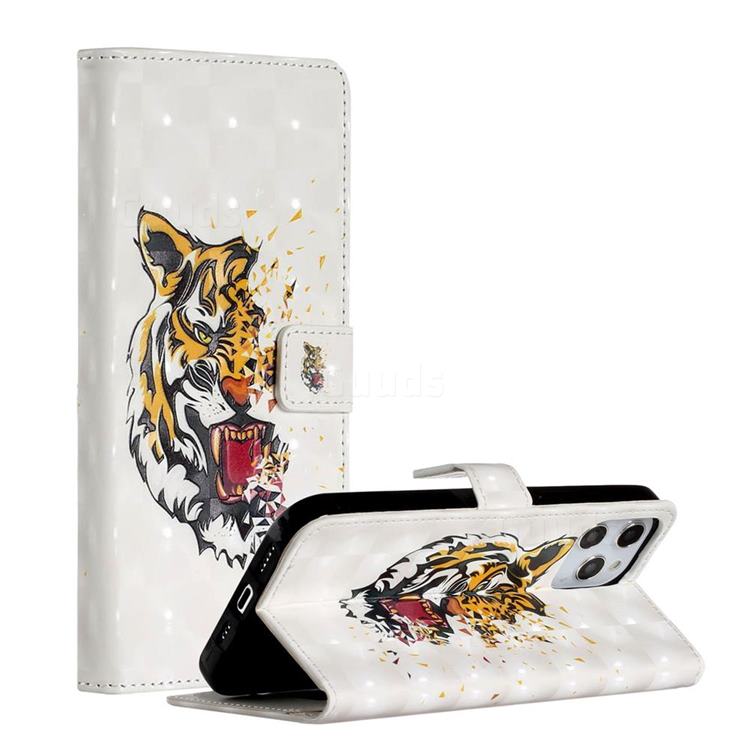 Toothed Tiger 3D Painted Leather Phone Wallet Case for iPhone 12 Pro Max (6.7 inch)