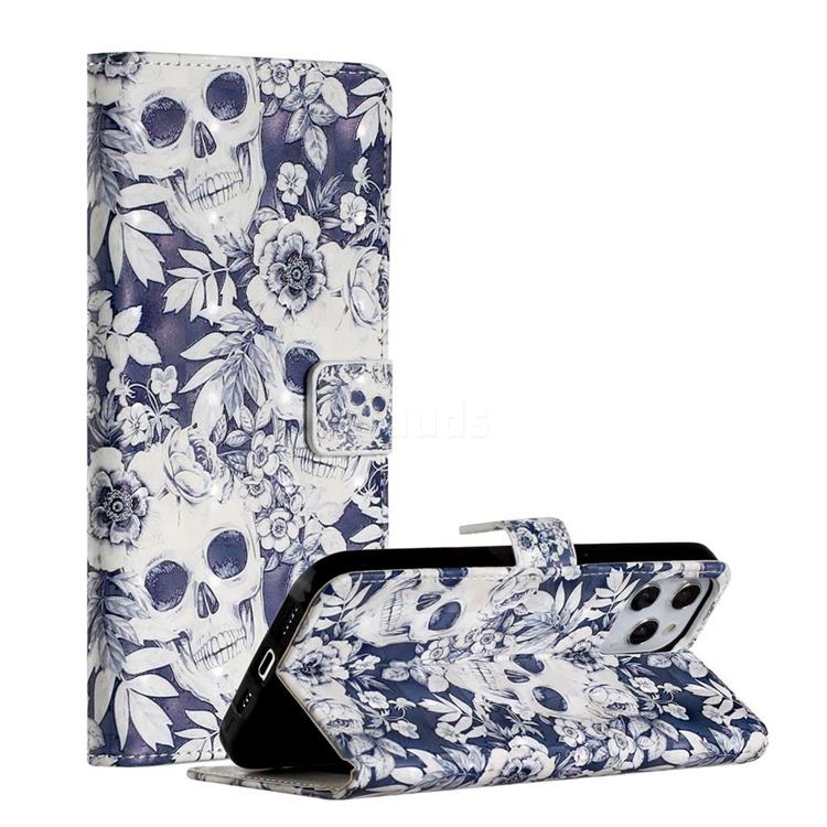 Skull Flower 3D Painted Leather Phone Wallet Case for iPhone 12 Pro Max (6.7 inch)