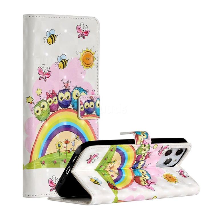 Rainbow Owl Family 3D Painted Leather Phone Wallet Case for iPhone 12 Pro Max (6.7 inch)