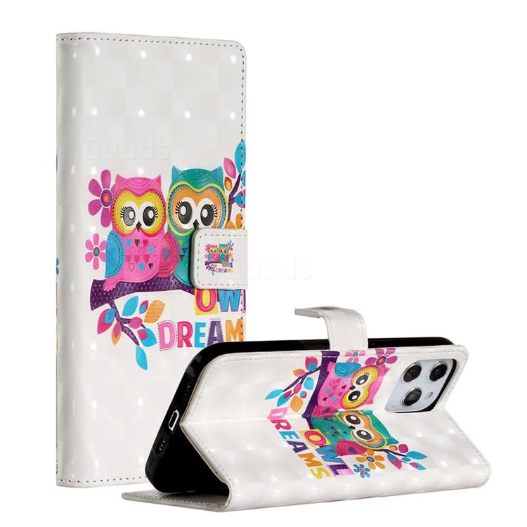 Couple Owl 3D Painted Leather Phone Wallet Case for iPhone 12 Pro Max (6.7 inch)