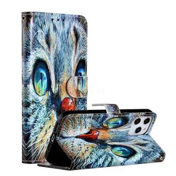 Blue Cat Smooth Leather Phone Wallet Case for iPhone 12 Pro Max (6.7 inch)