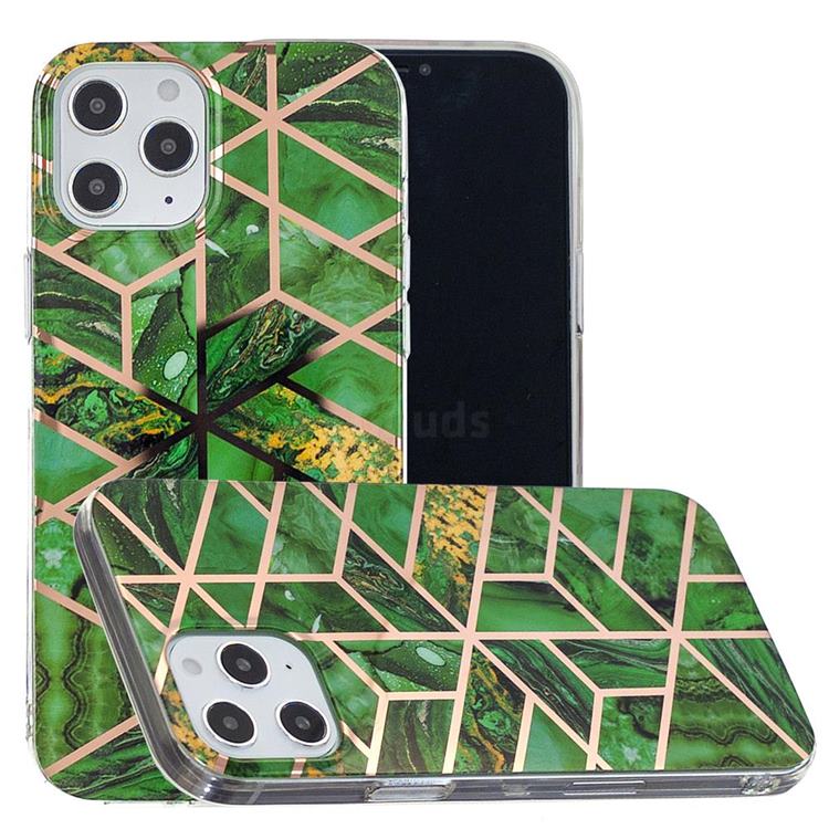 Green Rhombus Galvanized Rose Gold Marble Phone Back Cover for iPhone 12 Pro Max (6.7 inch)