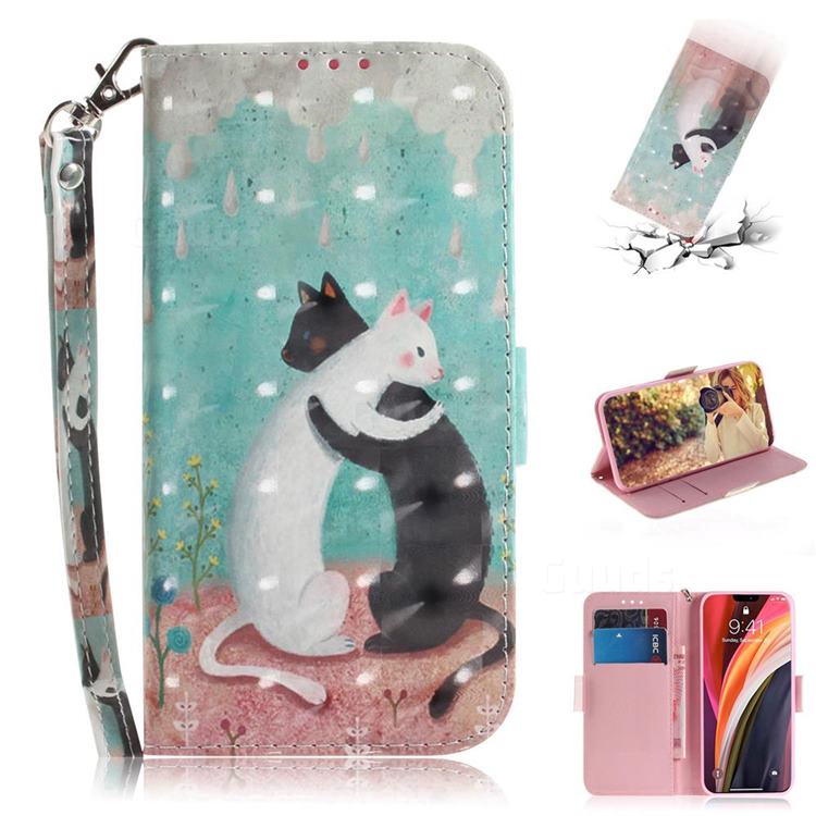 Black and White Cat 3D Painted Leather Wallet Phone Case for iPhone 12 Pro Max (6.7 inch)