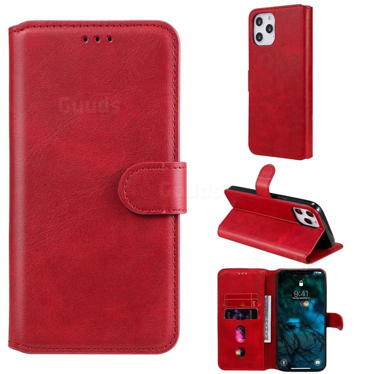 Retro Calf Matte Leather Wallet Phone Case for iPhone 12 Pro Max (6.7 inch) - Red