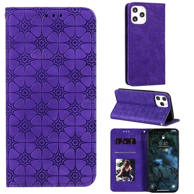 Intricate Embossing Four Leaf Clover Leather Wallet Case for iPhone 12 Pro Max (6.7 inch) - Purple
