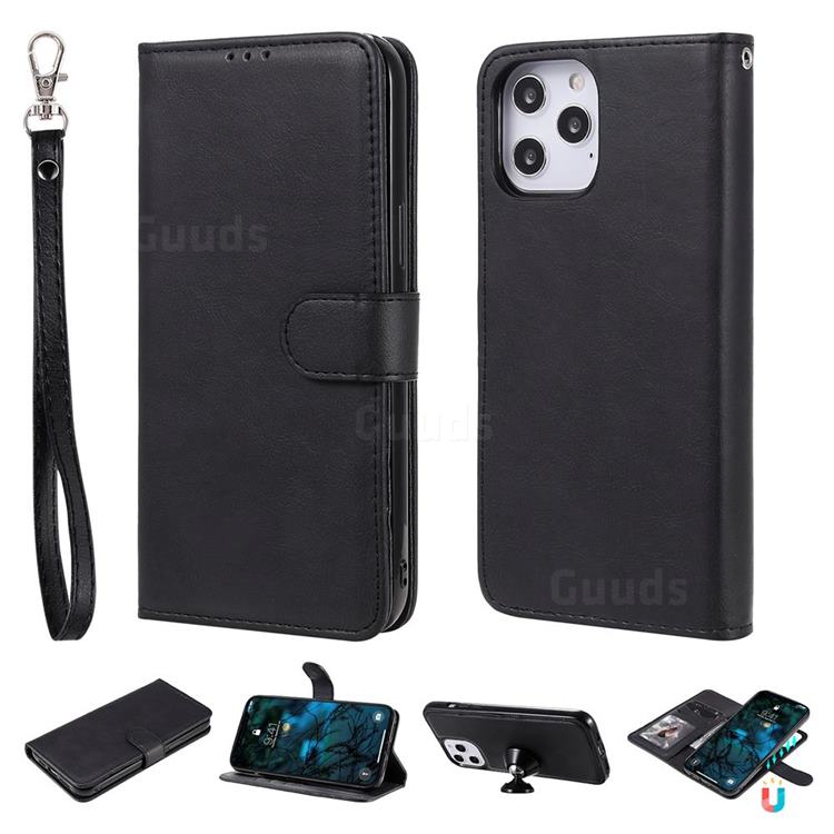 Retro Greek Detachable Magnetic PU Leather Wallet Phone Case for iPhone 12 Pro Max (6.7 inch) - Black