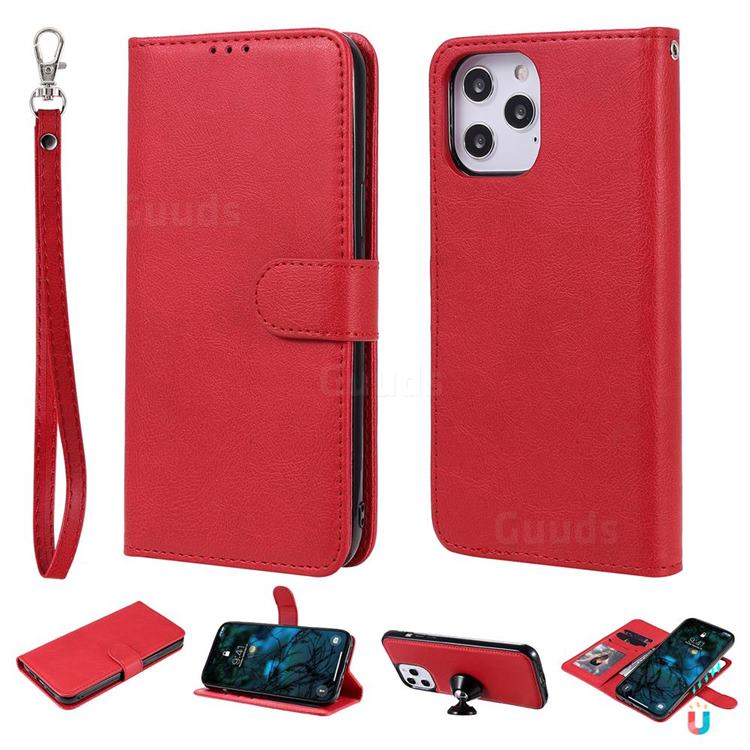 Retro Greek Detachable Magnetic PU Leather Wallet Phone Case for iPhone 12 Pro Max (6.7 inch) - Red