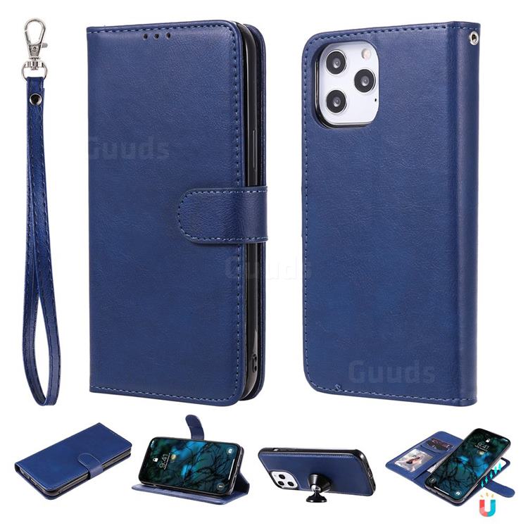 Retro Greek Detachable Magnetic PU Leather Wallet Phone Case for iPhone 12 Pro Max (6.7 inch) - Blue