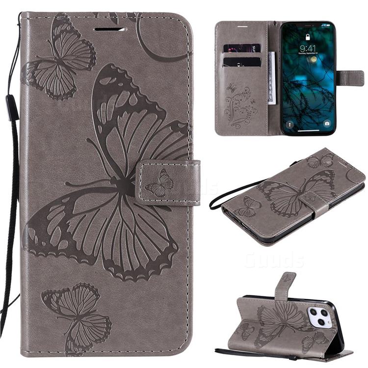 Embossing 3D Butterfly Leather Wallet Case for iPhone 12 Pro Max (6.7 inch) - Gray
