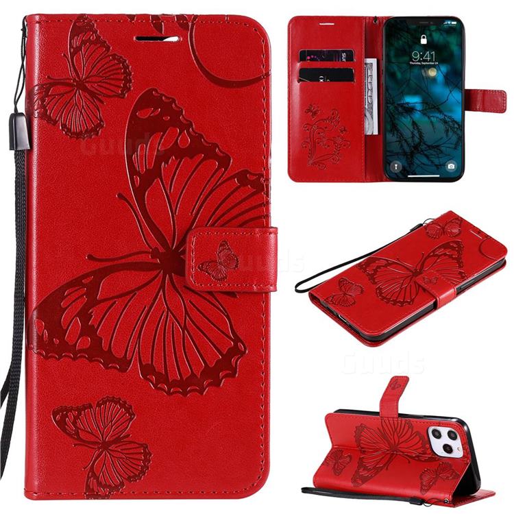 Embossing 3D Butterfly Leather Wallet Case for iPhone 12 Pro Max (6.7 inch) - Red