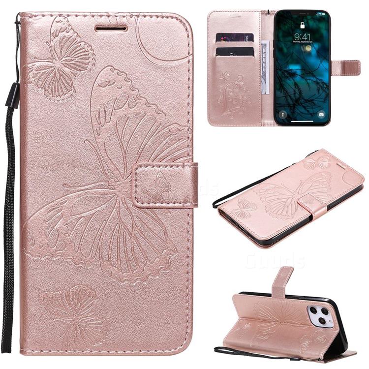 Embossing 3D Butterfly Leather Wallet Case for iPhone 12 Pro Max (6.7 inch) - Rose Gold