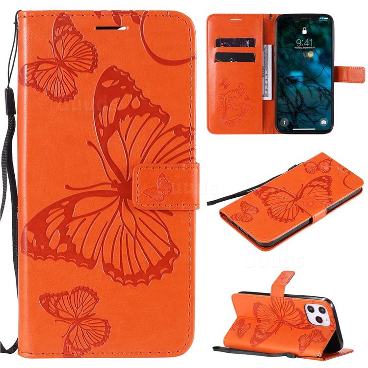 Embossing 3D Butterfly Leather Wallet Case for iPhone 12 Pro Max (6.7 inch) - Orange