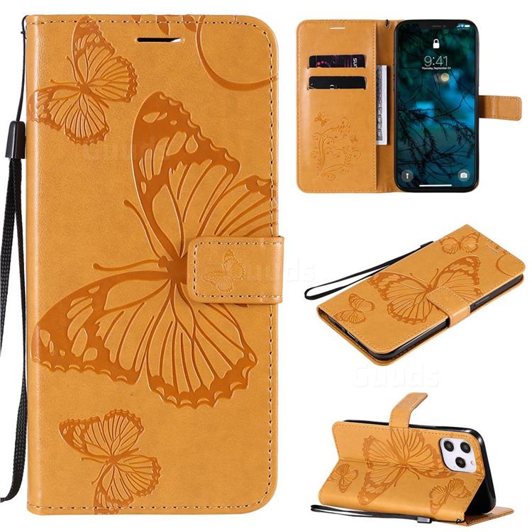 Embossing 3D Butterfly Leather Wallet Case for iPhone 12 Pro Max (6.7 inch) - Yellow