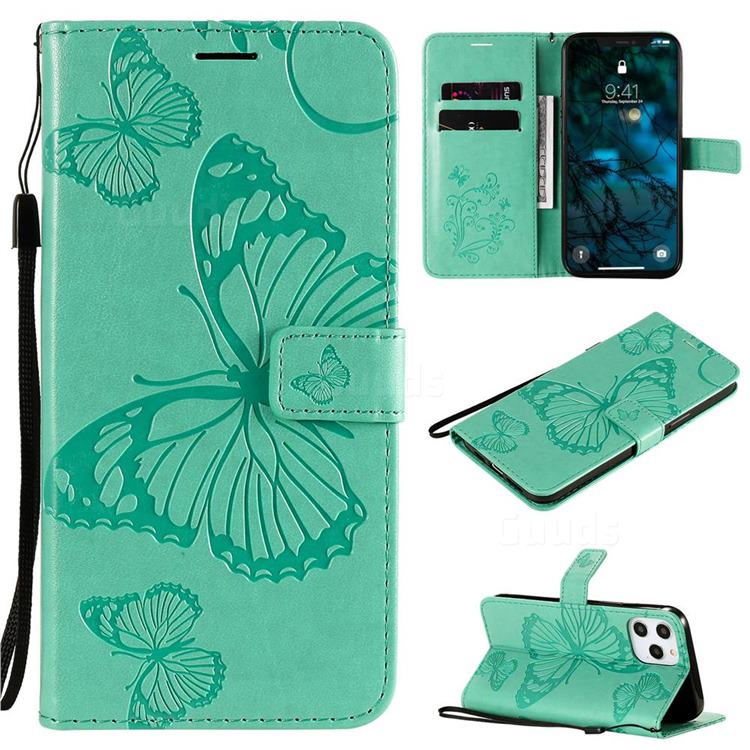 Embossing 3D Butterfly Leather Wallet Case for iPhone 12 Pro Max (6.7 inch) - Green