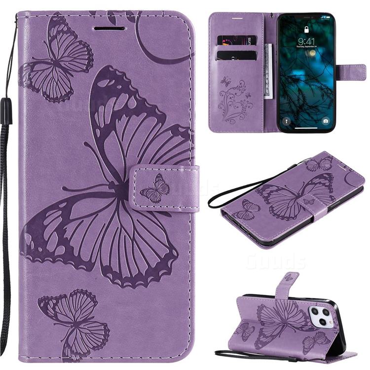 Embossing 3D Butterfly Leather Wallet Case for iPhone 12 Pro Max (6.7 inch) - Purple