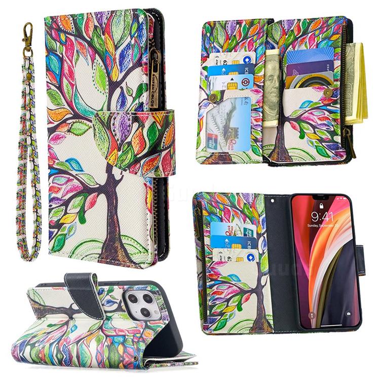 The Tree of Life Binfen Color BF03 Retro Zipper Leather Wallet Phone Case for iPhone 12 Pro Max (6.7 inch)
