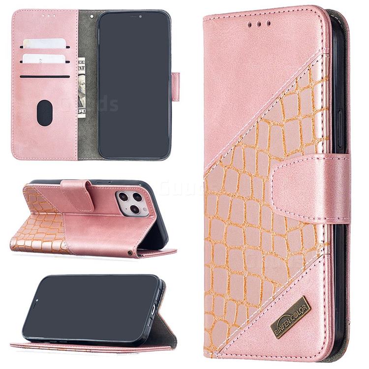 BinfenColor BF04 Color Block Stitching Crocodile Leather Case Cover for iPhone 12 Pro Max (6.7 inch) - Rose Gold