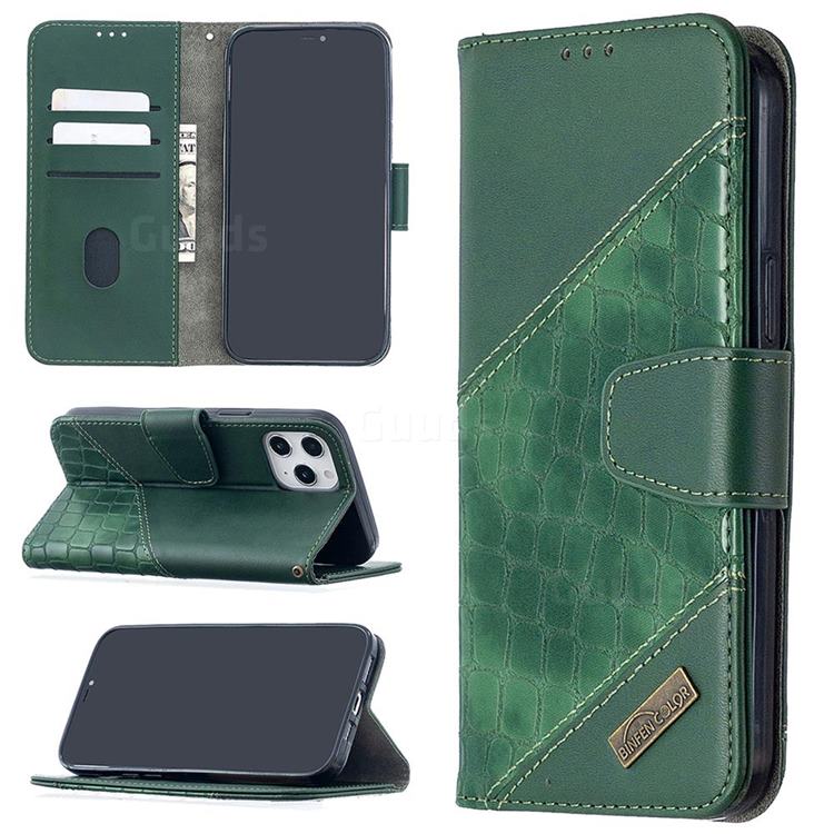 BinfenColor BF04 Color Block Stitching Crocodile Leather Case Cover for iPhone 12 Pro Max (6.7 inch) - Green