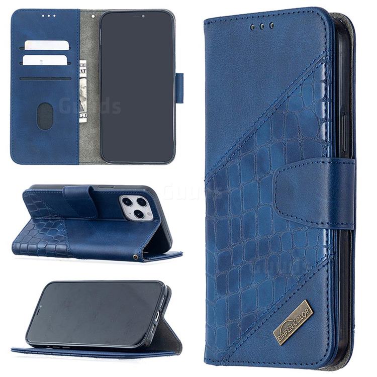 BinfenColor BF04 Color Block Stitching Crocodile Leather Case Cover for iPhone 12 Pro Max (6.7 inch) - Blue