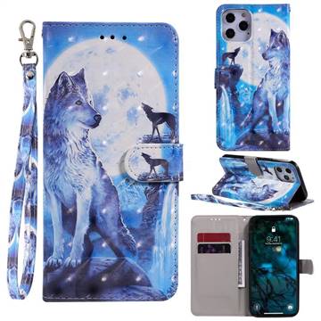 Ice Wolf 3D Painted Leather Wallet Phone Case for iPhone 12 Pro Max (6.7 inch)