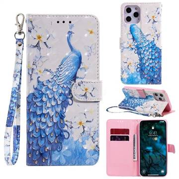 Blue Peacock 3D Painted Leather Wallet Phone Case for iPhone 12 Pro Max (6.7 inch)