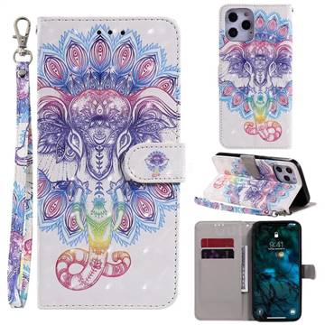 Colorful Elephant 3D Painted Leather Wallet Phone Case for iPhone 12 Pro Max (6.7 inch)