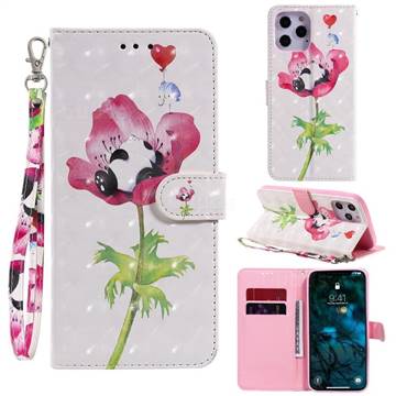 Flower Panda 3D Painted Leather Wallet Phone Case for iPhone 12 Pro Max (6.7 inch)