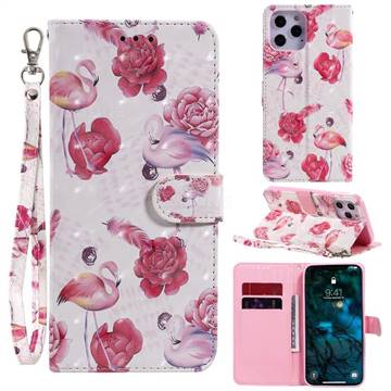 Flamingo 3D Painted Leather Wallet Phone Case for iPhone 12 Pro Max (6.7 inch)