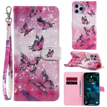 Pink Butterfly 3D Painted Leather Wallet Phone Case for iPhone 12 Pro Max (6.7 inch)