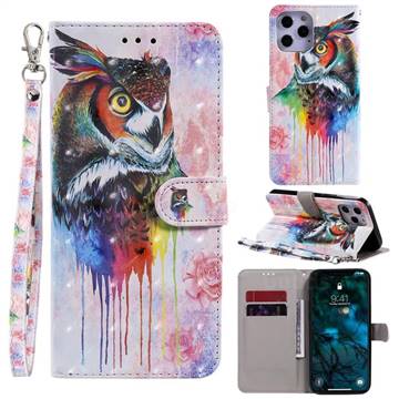 Watercolor Owl 3D Painted Leather Wallet Phone Case for iPhone 12 Pro Max (6.7 inch)