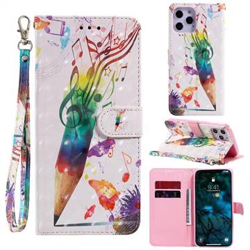 Music Pen 3D Painted Leather Wallet Phone Case for iPhone 12 Pro Max (6.7 inch)
