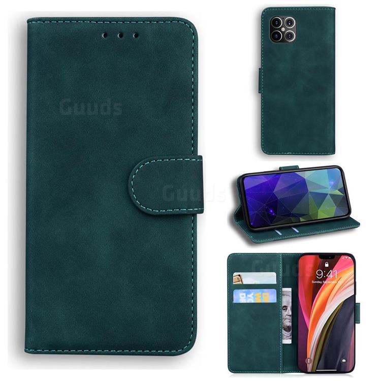 Retro Classic Skin Feel Leather Wallet Phone Case for iPhone 12 Pro Max (6.7 inch) - Green