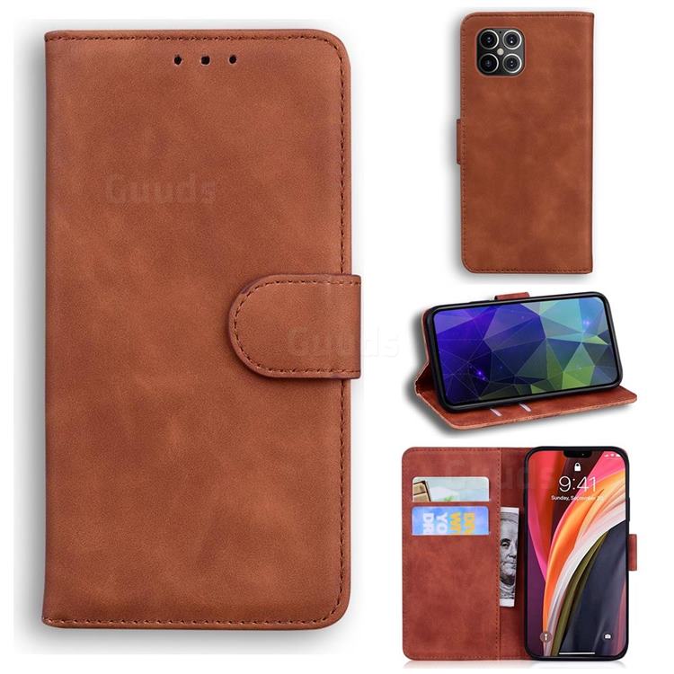 Retro Classic Skin Feel Leather Wallet Phone Case for iPhone 12 Pro Max (6.7 inch) - Brown
