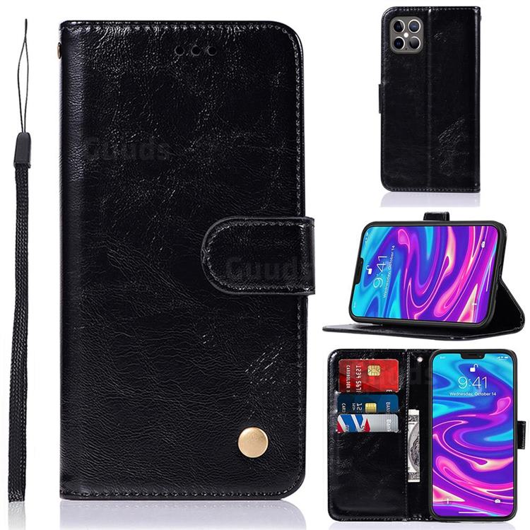 Luxury Retro Leather Wallet Case for iPhone 12 Pro Max (6.7 inch) - Black