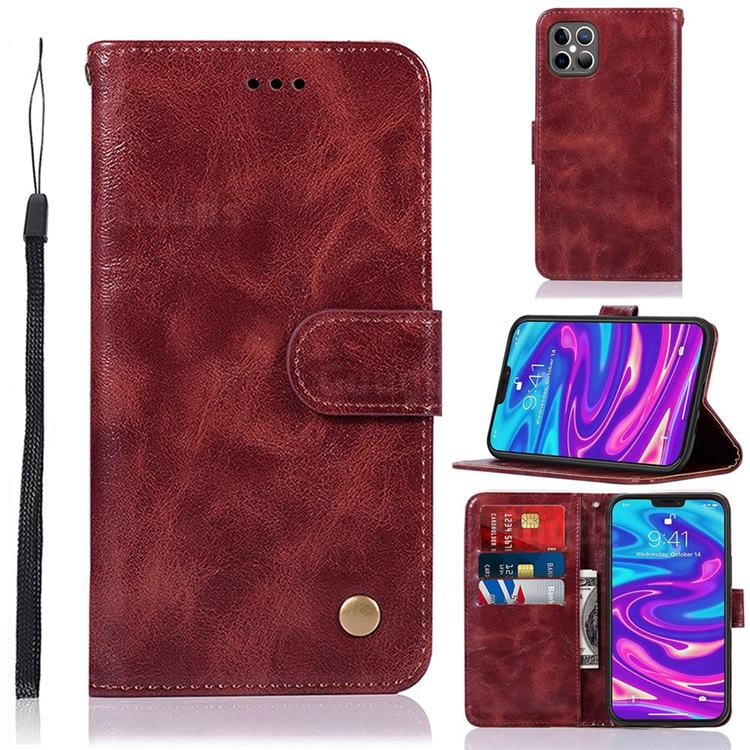 Luxury Retro Leather Wallet Case for iPhone 12 Pro Max (6.7 inch) - Wine Red