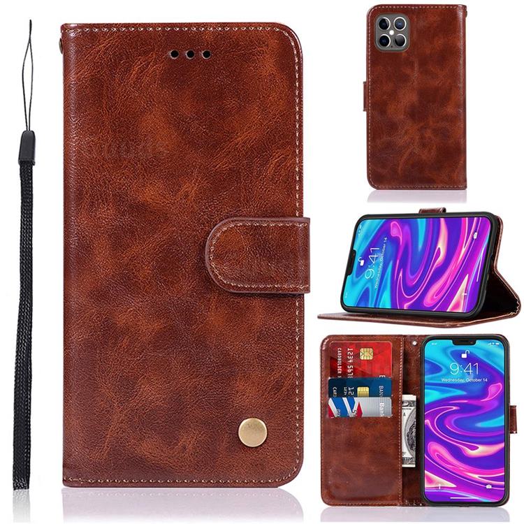 Luxury Retro Leather Wallet Case for iPhone 12 Pro Max (6.7 inch) - Brown