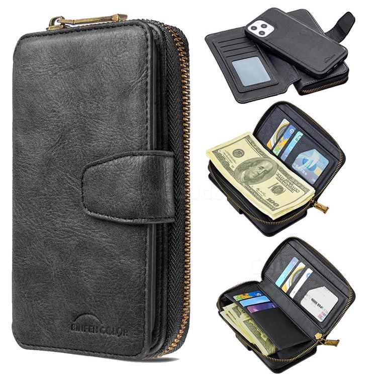 Binfen Color Retro Buckle Zipper Multifunction Leather Phone Wallet for iPhone 12 Pro Max (6.7 inch) - Black
