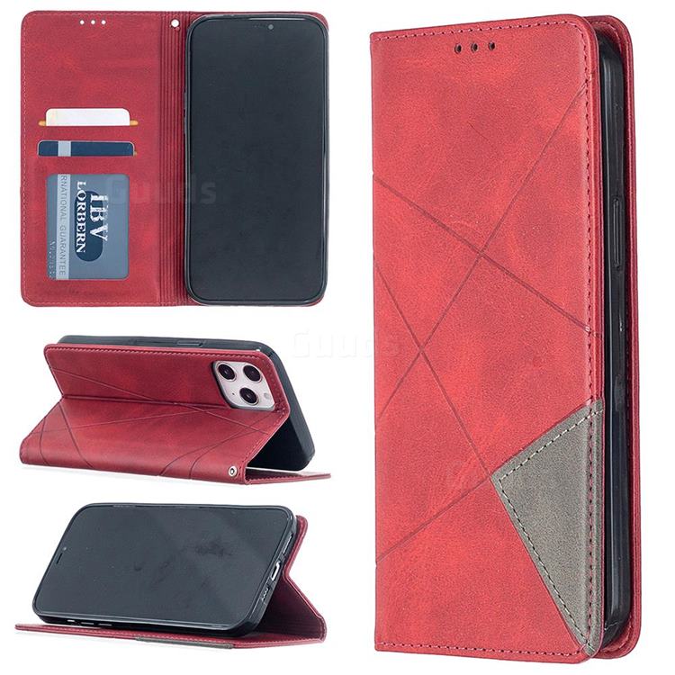 Prismatic Slim Magnetic Sucking Stitching Wallet Flip Cover for iPhone 12 Pro Max (6.7 inch) - Red