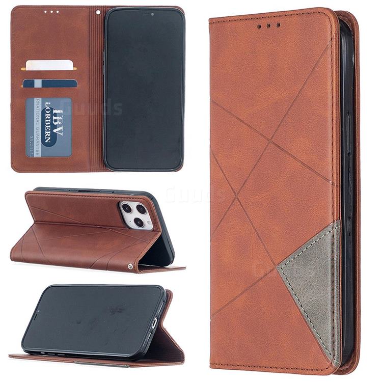 Prismatic Slim Magnetic Sucking Stitching Wallet Flip Cover for iPhone 12 Pro Max (6.7 inch) - Brown